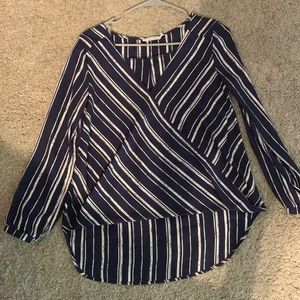 Navy and white striped blouse.